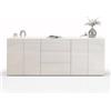 WHOUS Credenza e Buffet EGYPT per Soggiorno con 4 Ante e 3 Cassetti, Madia per Salotto, Cucina e Sala da Pranzo in Legno, 200x40x80 cm, Bianco Laccato Lucido
