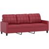 vidaXL Divano a 3 Posti Rosso Vino 180 cm in Similpelle