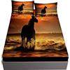 Oduo 3D Cavallo Stampa Set di Lenzuola con 2 Federe, Ouduo Microfibra Lenzuolo sotto con Angoli profondità 30cm ed Elastic per Letto Singolo Matrimoniale King Size (Cavallo Oceano,160x200x30cm)