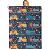 MIEPOS Coperta vintage a forma di treno - 101,6 x 127 cm, ultra morbida, confortevole e leggera, con stampa ferroviaria, blu scuro, regalo per bambini e ragazzi, per divano, decorazione per la casa e