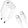 4-OK Caricatore da parete 20 W Ricarica rapida PD, USB Tipo C, con cavo di ricarica USB di tipo C per Samsung, Xiaomi, Huawei, OPPO, Vivo.