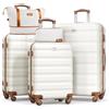 Ystyle Set 5 Valigie da Viaggio (57/67/77cm) Rigide Valigia in ABS Trolley con 4 Ruote Easy Roll & TSA lucchetto, Borsone da Viaggio Espandibile Palestra, Borsa da Toilette, Bianco Marrone