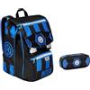 PRESTIGE & DELUXE Zaino Scuola F.C. Inter nerazzurro estensibile by Seven + astuccio zip ovale + 7 penne a scatto e portachiave calcio