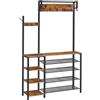 HOOBRO Stand Appendiabiti, Attaccapanni con Scarpiera, Portabiti da Terra, Scarpiera a 5 Ripiani, Scaffale Portaoggetti a 5 Ripiani, 4 Ganci a S, per Ingresso, Marrone Vintage e Nero EBF105MT01