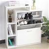 BAKAJI Scarpiera Portascarpe Salvaspazio Slim con Scaffale Libreria 4 Ripiani in Legno MDF 2 Ante a Ribalta E Doppia Profondita' Dimensioni 80 x 24 x 90,5 cm Design Moderno Colore Bianco