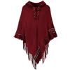 Rayson Mantella Poncho Donna Invernale con Cappuccio Bohémien Maglia Caldo Elegante Mantella Scialle con Frange Pocho Coprispalle Donna Scollo Regolabile(Borgogna,Taglia Unica)