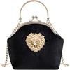 CRFASIBE Borse da Sera Donna, Pochette di Velluto Kiss Lock, Borsa a Tracolla con Catena Elegante, Pochette e Clutch Vintage per Festa Nozze Cerimonia(Nero)