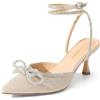 DREAM PAIRS Décolleté da Donna a Punta Chiusa, con Tacco a Spillo Basso, Cinturino alla Caviglia e Fiocco con Strass - Scarpe Eleganti Donna per Cerimonie e Matrimoni,Size 43,Bianco,DWUMPU2541