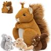 MorisMos Scoiattolo Peluche Gigante XXL, 35cm Marrone Mamma con 3 Kawaii Bambino, Realistico Scoiattolo di Peluche Grande Morbido Regalo per Bambini Compleanno Natale