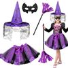 Hendpock Set Vestito Strega Bambina Halloween con Tutu Gonna Cappello Scopa Accessori per Carnevale e Cosplay