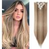 TESS Extension Capelli Clip 66 cm, Extension con Clip Liscio Marrone Chiaro/Marrone Miele 18 Clips 8 PCS Extension Clip Capelli 140g Capelli Finti