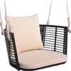 FANTASK Sedia sospesa con corde e cuscini e telaio in metallo, poltrona sospesa in rattan, sedia a dondolo, portata fino a 180 kg, sedia a dondolo per veranda, giardino, cortile (beige)