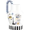 GILDE Vaso Fira con manico in ceramica - bianco - altezza 36 cm x larghezza 24 cm - con motivo facciale - vaso decorativo impermeabile