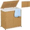 Relaxdays Cesto Portabiancheria Pieghevole con Coperchio e 2 Scomparti, 110 L, HLP: 60x58x34 cm, Rattan, Marrone Beige