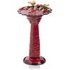 Alpine Corporation 28 Tall Outdoor Metal Birdbath with Birds And Leaves Yard Statue Decoration, Red