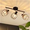 ZMH Faretto da soffitto 3 lampadine Plafoniera vintage - Lampada da soffitto Paralume in cristallo E14 Faretto da soffitto retrò nero Faretto orientabile a 350° per cucina soggiorno (senza lampadina)