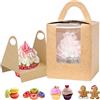 GUIFIER 30 scatole singole per cupcake con finestra, Kraft singolo cupcake con manico, porta cupcake Bakey Treat scatole per muffin per baby shower, matrimoni, feste di compleanno (marrone)