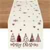 YCOLL Runner da Tavola Natalizio Beige/Rosso Idrorepellente con Albero e Fiocco di Neve, Moderno per Sala da Pranzo, Tavolo da Cucina, Decorazioni Natalizie e Feste Invernali