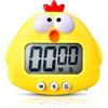 HERCHR Grande Display LCD Timer Cucina Digitale per bambini, Simpatico cartone animato Animal Cronometro Conto Alla Rovescia con Supporto Magnetico Buco, Allarme Forte per Studio(Giallo)