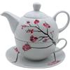 Dekohelden24 Brocca in porcellana, tea for one Set, caraffa da portata per tè, teiera, servizio da tè, tazza da tè con teiera, set di fiori di ciliegio con tazza da tè in porcellana bianca e rosa, L x P 15 x 15 x