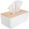COM-FOUR® Scatola per fazzoletti cosmetici in plastica con coperchio in bambù - Scatola per fazzoletti per il bagno, camera da letto e soggiorno (1 pezzo: bambù bianco)