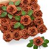Mocoosy 50Pcs Rosa Fiori Artificiali, rose artificiale Rosa Finte Schiuma Massa Fiori con stelo e foglia per Matrimoni Mazzi Centrotavola Festa Casa Decorazioni artigianali DIY (Arancione bruciato)