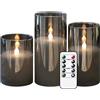 Eldnacele - Candele a LED senza fiamma, in vetro grigio, funzionamento a batteria, con telecomando a 10 tasti e timer, in vera cera, luce calda, tremolante, per matrimoni, festival, decorazione