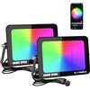 RIGIDON 2x 100W RGB faretto led esterno con APP telecomando, 10000LM proiettori faretti, dimmerabile musicale e timer modalità di Strobo DIY, IP66 impermeabile fari led per giardino palco partito