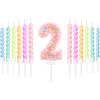 mciskin Macaron, set di candele per il 2° compleanno, decorazioni per il 2° compleanno per ragazze, 12 candele a spirale pastello e numero 2 per torta, topper per torta arcobaleno per decorazione per