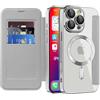 IMEIKONST Cover Magnetica per iPhone 16 Pro Max con Scomparto per Carte, [Compatibile con MagSafe] [Blocco RFID] Custodia in Pelle PU Trasparente Case per iPhone 16 Pro Max. Grigio JDCX