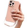 Pepmune Cover con Cordino per iPhone 16 Pro Max Custodia con 360° Regolabile Anello Supporto Ultra Sottile Antiurto Silicone Liquido Protettiva Cover con Laccio per iPhone 16 Pro Max Rosa