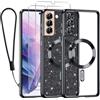 Kokio Glitter Magnetica Cover per Samsung S21+ / S21 Plus 5G con Cordino, Compatibile con MagSafe, Brillantini Silicone TPU Antiurto Custodia per Samsung S21+ con 2 Vetro Temperato Bumper, Nero