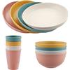 FUNYKICH 12 Pezzi Stoviglie Plastica Infrangibile da Campeggio, Ciotole, Piatti,Tazze, per Barbecue, Campeggio, Picnic
