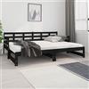 Tidyard Divano Letto Estraibile in Legno, Dormeuse Con Doghe, 2 Posti Matrimoniale, Nero 2X(80x200) cm