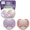 AVENT Philips Avent Ultra Soft Ciuccio - Design ortodontico, per neonati 6-18 mesi, scudo flessibile, tettarella simmetrica in morbido silicone, senza BPA, confezione da 2, SCF091/43