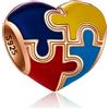 GLOWDAS Oro rosa Autismo Charms fit Pandora My First Mothers Day Bracelet, 925 Sterling Silver Colorful Puzzle Pezzi di smalto Cuore Autistico Perline, Regalo per il figlio/figlia/bambino ragazzo/ragazza