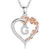 EUDORA Harmony Ball Collana con Iniziale a Forma di Cuore Placcata in Rame Rodiato con Zirconi Cubici per Donna, Ciondolo a Forma di Fiore in Oro Rosa con Lettera G Alfabeto Dalla G Regalo, 18+2