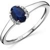 OROVI anello donna Oro 9Kt vero, con Diamanti e uno Zaffiro - Oro Bianco - Gioielli donna - Gioiello Ipoallergenico - Fatto a Mano