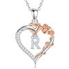 EUDORA Harmony Ball Collana con Iniziale a Forma di Cuore Placcata in Rame Rodiato con Zirconi Cubici per Donna, Ciondolo a Forma di Fiore in Oro Rosa con Lettera R Alfabeto Dalla R Regalo, 18+2