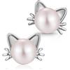 Jiahanzb Orecchini uccello perle in Argento 925 Orecchini di Perle Coltivate D'acqua Dolce Naturali per donne Perle Bianche di Donna uccello gioielli 8 mm