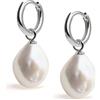 Secret & You Orecchini a cerchio da 12 mm con ciondoli intercambiabili di perle coltivate d'acqua dolce barocche da 11-12 mm per donne Secret & You - Argento sterling 925 rodiato