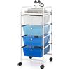 COSTWAY Carrello Portaoggetti con 4 Cassetti, Cassettiera Rimovibili in Plastica, Carrello di Stoccaggio con Ruote per Casa Bagno e Ufficio, 37x32x76 cm (Blu)