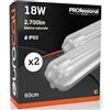 Eurocali Plafoniera LED 60 cm con 2 Tubi 18W 2700 lumen Professionale Impermeabile IP65 Doppio Neon LED T8 - Luce Bianco Naturale 4000K - Industriale - Sostituzione Neon - Pacco da 2