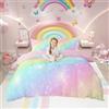 Homewish Set di biancheria da letto con copripiumino arcobaleno per bambini, ragazze, adolescenti, tintura a nodi, per letto singolo, con glitter dorati, dolce trapunta astratta ad acquerello arte