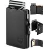 TEEHON Portafoglio Uomo Slim, Portacarte in Pelle con Protezione RFID, Porta Carte di Credito Uomo Piccolo, Porta Tessere con Portamonete e Scomparti Banconote - Confezione Regalo - NERO (A-01)