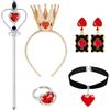 Spinosaurus Set di 4 accessori da regina di cuori, corona dorata, orecchini a cuore rossi, girocollo in feltro, bacchetta, accessorio per costume da regina