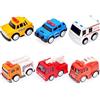 JZK 6x Set da gioco macchinine a traino mini macchinine giocattolo in lega per bambini piccoli 3 anni su, macchine polizia camion pompieri taxi ambulanza, regali bomboniere compleanno