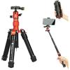 Fotopro Mini treppiede con testa a sfera, supporto per telefono, bastone per selfie staccabile, piegato solo 21,8 cm, carico massimo fino a 3 kg, FY-810, arancione