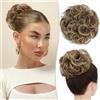RUWISS Chignon Capelli Veri, Chignon Finto per Capelli Umani Ricci Ondulato Posticcio per Capelli Chignon con Elastico Donna (Biondo misto Biondo Chiaro)