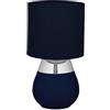 Relaxdays Lampada da Tavolo, Abat Jour Paralume in Tessuto e Base Acciaio, E14, HxD: 32x18 cm, Luce Comodino Letto, Blu